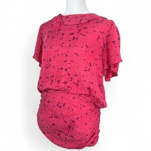 Lux Red Floral Silk Blouse